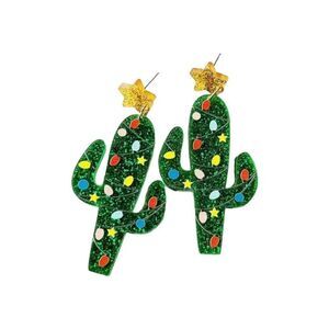 New Holiday Christmas Cactus Earrings Lights Star Desert Succulent Stud Dangle